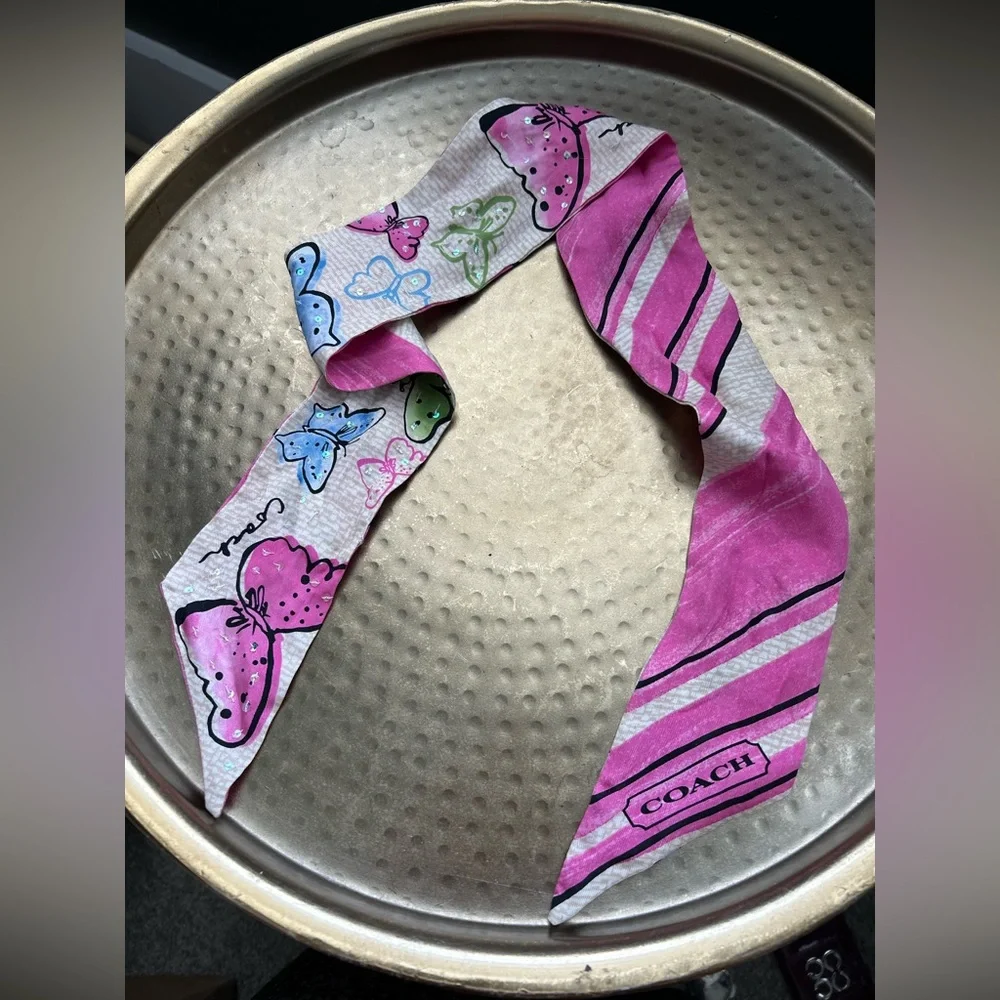 HTF Y2K Coach Bundle | 3 Silk Scarves | Signature C Stripe Skinny Ponytail Scarf - Picture 2 of 9